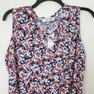 Jones Studio Womens Blue Orange White Blouse 2X